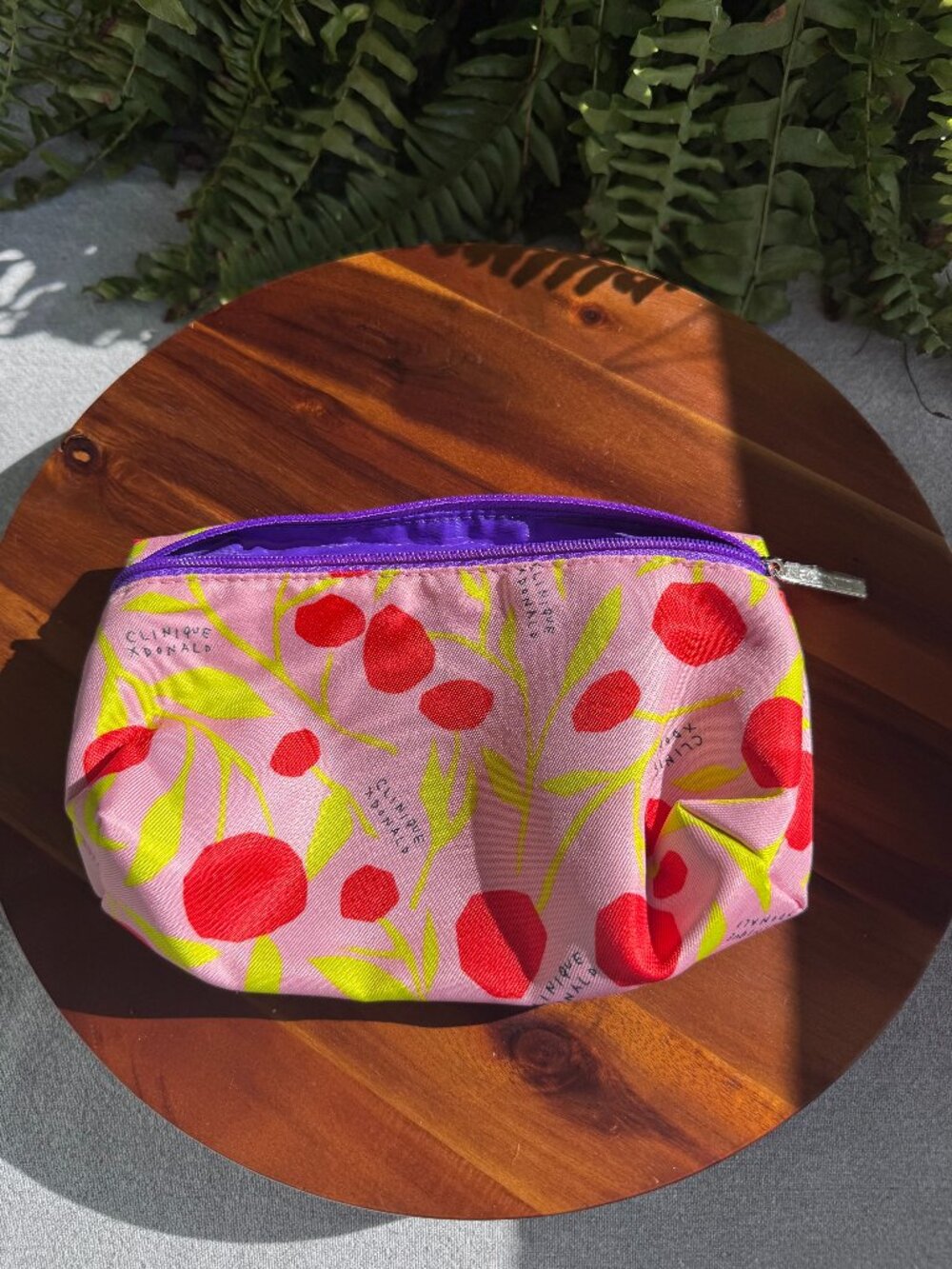 Clinique x Donald Robertson Pink Cherry Floral Cosmetic Makeup Bag Pouch